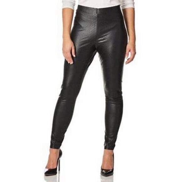 HUE Sleek Effects Black Crocodile Skin Design Soft Stretch Leggings Sz S NWT